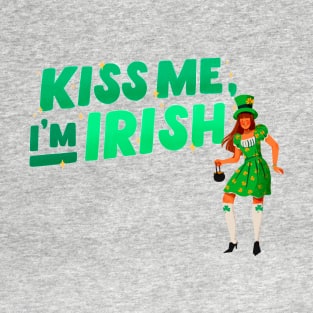 Kiss me I'm Irish Woman in Irish costume with Pot of Gold T-Shirt